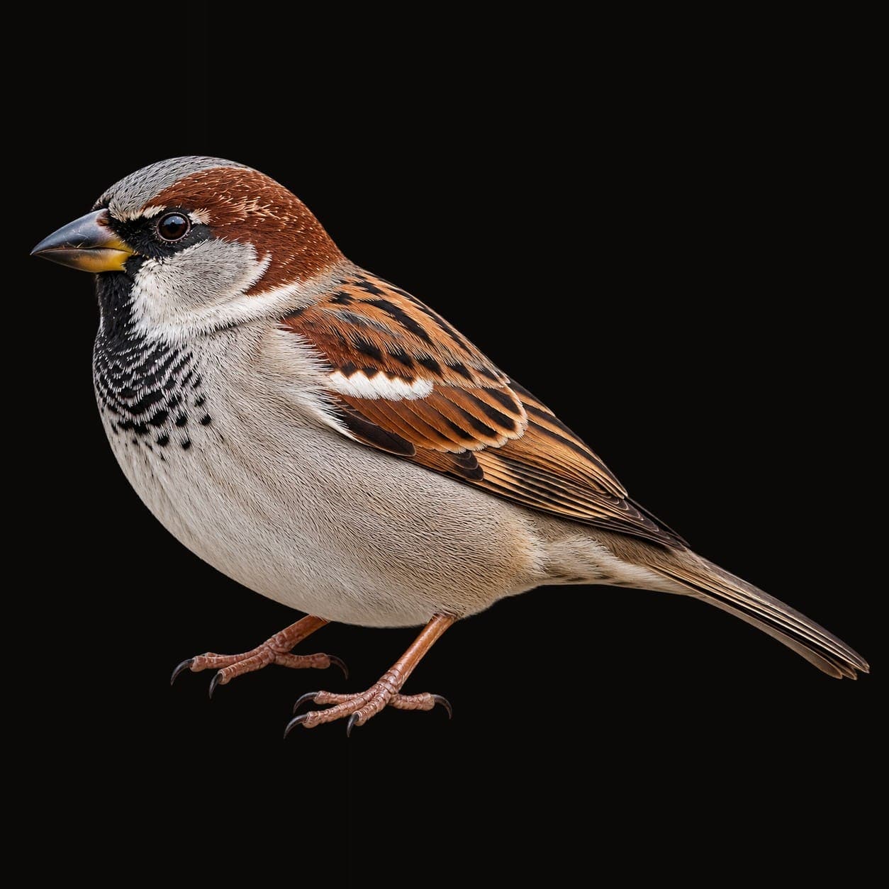 Spatz (Passer domesticus) in Nahaufnahme, Bestimmungsbild aus dem Schädlingslexikon