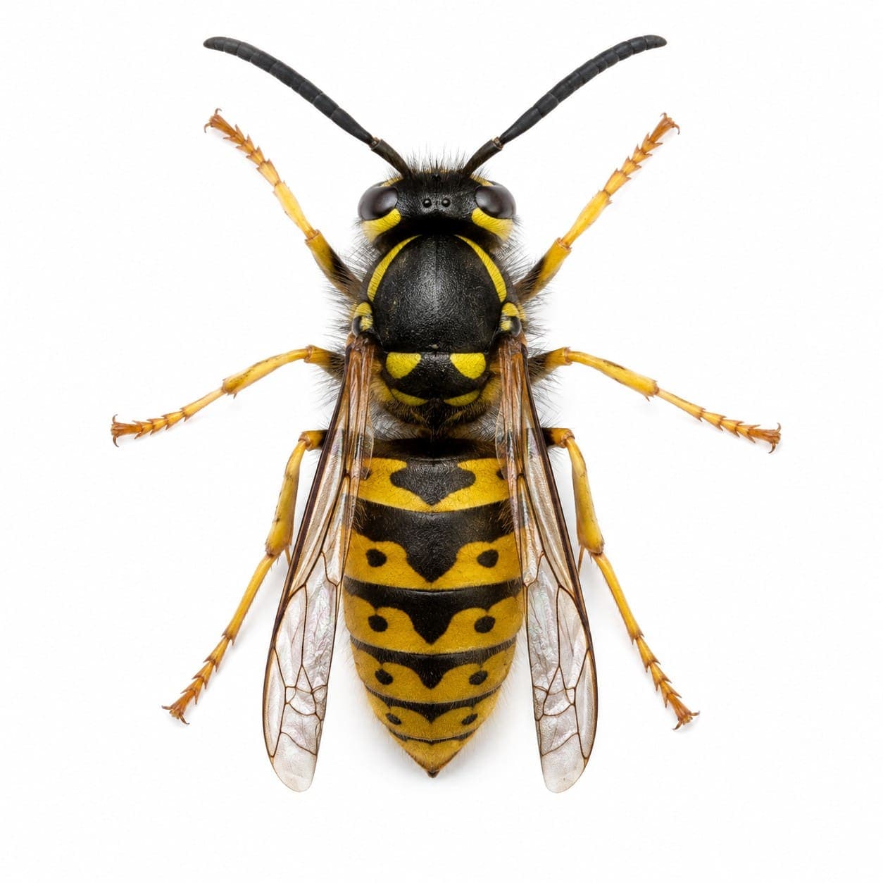 Guêpe commune (Vespula vulgaris) en gros plan, image de détermination du lexique des nuisibles